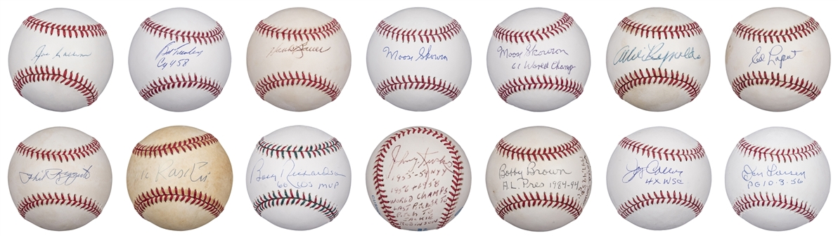 1950-60s New York Yankees Single Signed Baseballs Lot of 14 Including Turley, Rizzuto & Richardson (PSA/DNA, JSA, MLB Authenticated & Steiner)